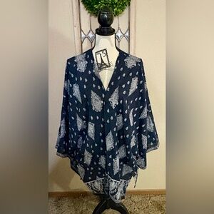 J. Jill Size XL-3X Navy and White Paisley Lightweight Jacket